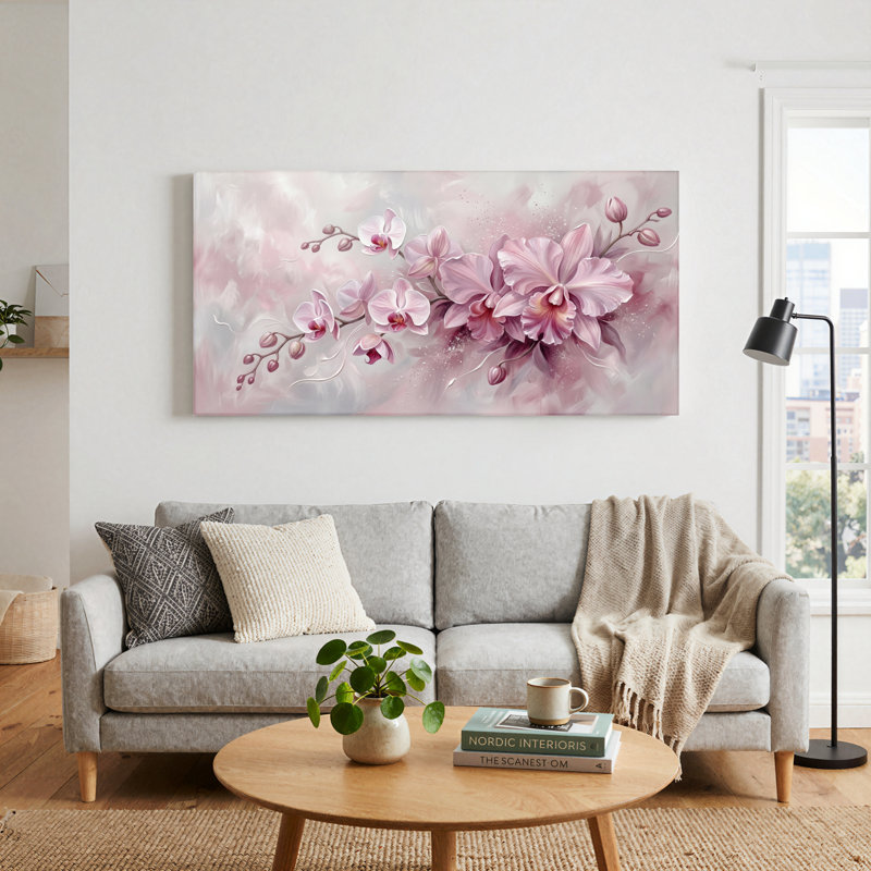 Orchidée rose, reproduction d'art sur toile, ensemble de 1, 48“W x 24”H, Wrapped Canvas
