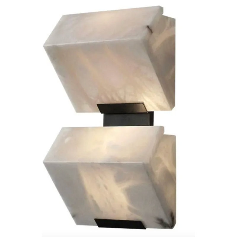  Appliques murales d'intérieur / d'extérieur Merona Elegant Pyramidal Alabaster | Luminaire à lumière douce et chaude - 2 lumières
