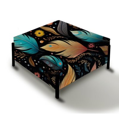 Eclectic Boho Feather Pattern - Boho Large Square Ottoman