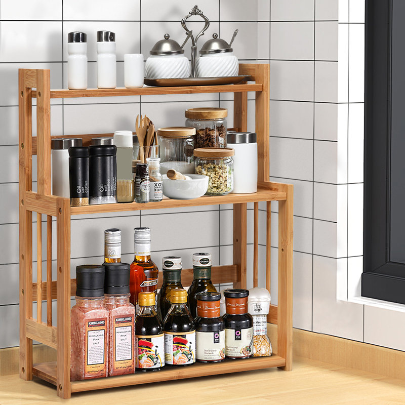 Freestanding Bamboo Spice Rack with Adjustable Racks