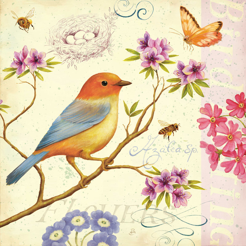 «Birds and Bees II» par Daphne Brissonnet, reproduction sur toile tendue, H 12 po x l 12 po, Non, Cadre flottant érable