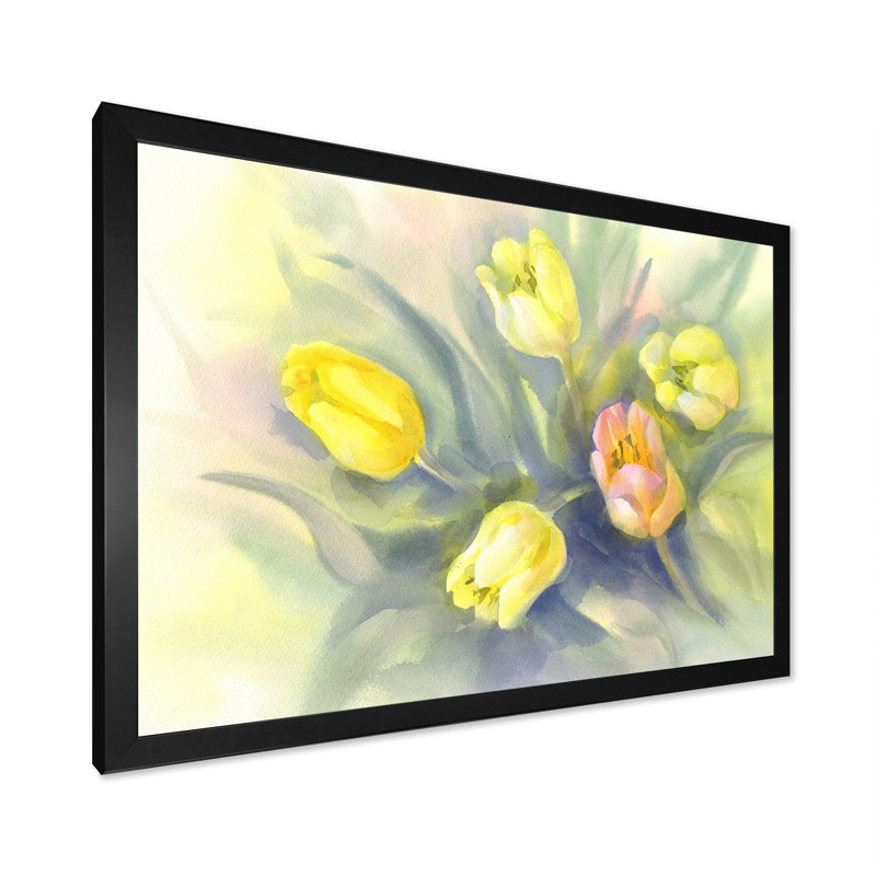 «White Yellow Yellow and Pink Tulips», reproduction de cadre photo sur toile, Cadre d'angle fermé noir