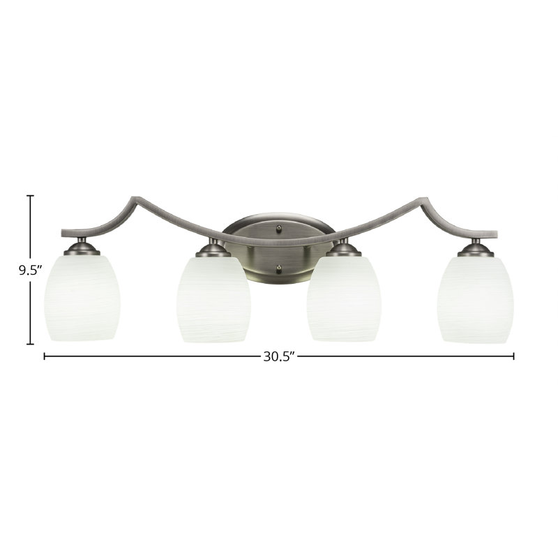 Barre d'éclairage de salle de bain 4 lumières Zilo au fini graphite avec verre en lin blanc de 5 po