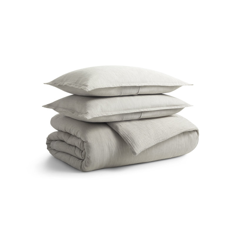 Kimball Duvet Cover Set, Charcoal/White, Queen Duvet Cover + 2 Queen Shams
