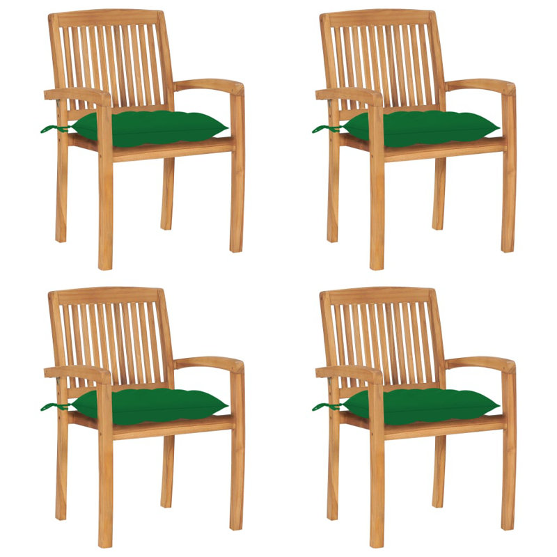 4 chaises de patio empilables avec coussins vidaXL, Vert