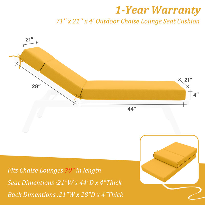 Outdoor Chaise Lounge Chair Cushion,72"X21"X4", Yellow, 2