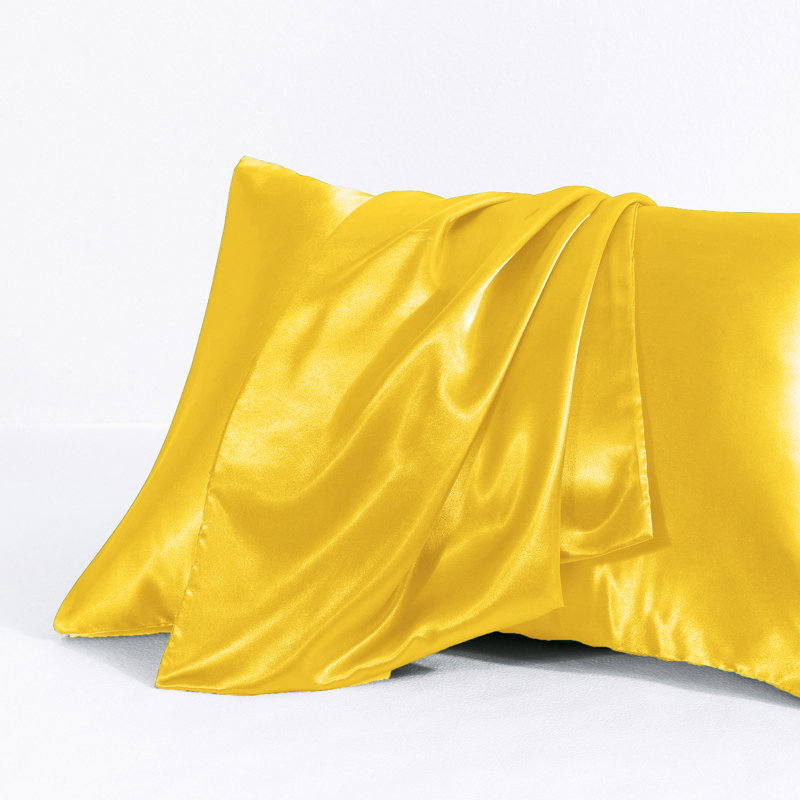 Taies d'oreiller en satin avec fermeture à enveloppe, Jaune, Taie d'oreiller taille très grand