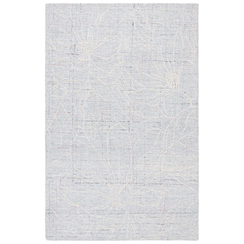 Gullbrand Hand Tufted Wool/Cotton Floral Rug in Ivory/Blue, Rectangle 3' x 5'