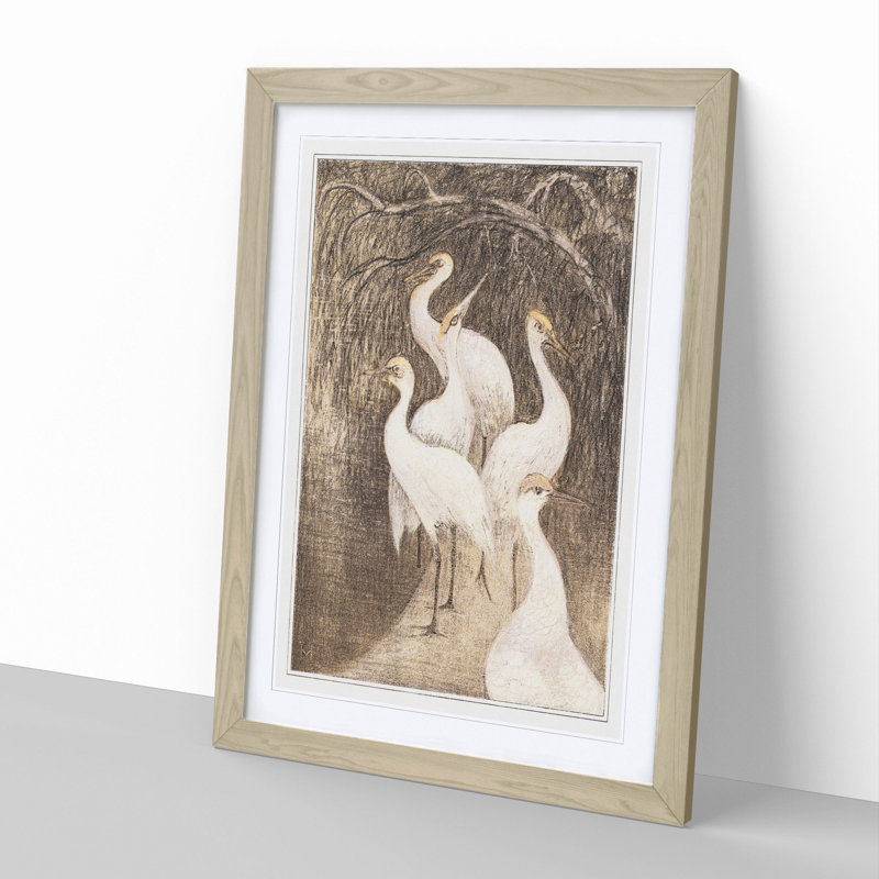 Six Cranes by Theo Van Hoytema - Picture Frame Painting, Oak Framed, 65cm H x 48cm W x 2cm D