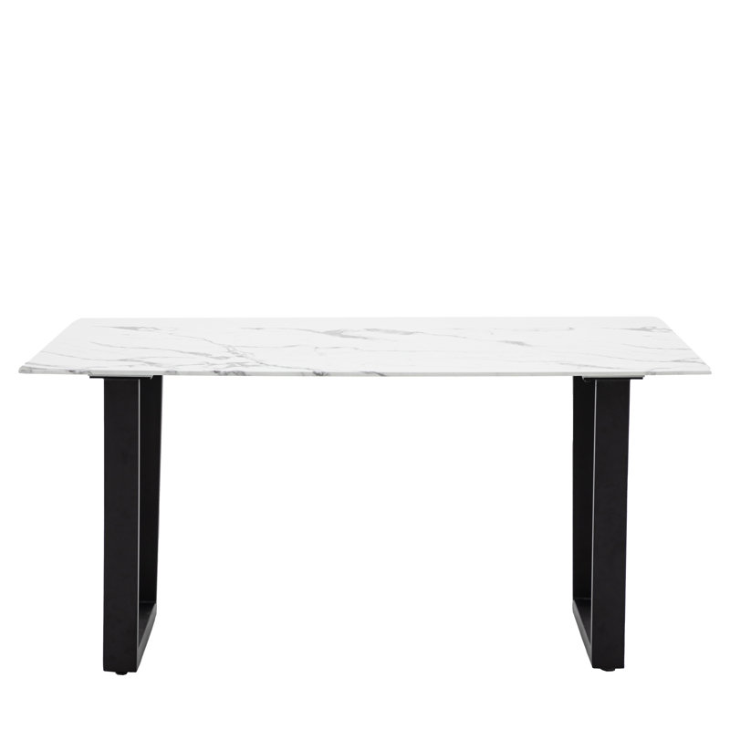 Asami Glass Top Metal Base Dining Table, White