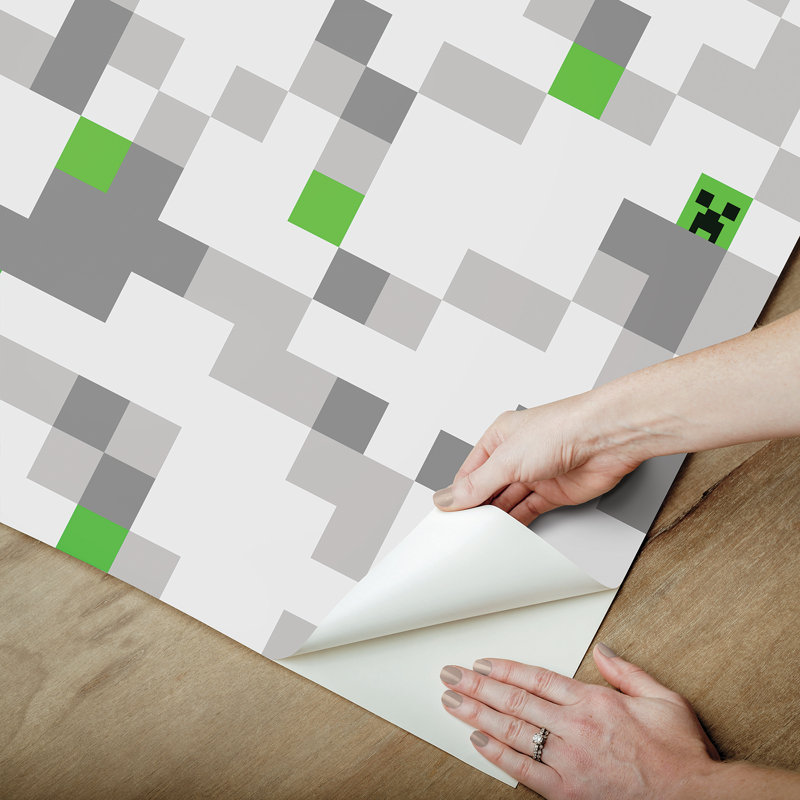 Minecraft Grey Pixel Creeper Peel and Stick Wallpaper