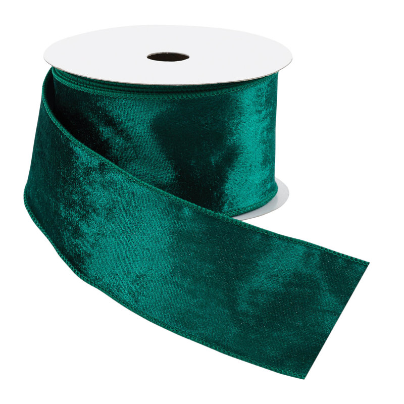 Ruban de velours à bord brut, H 0,25 po x l 360 po x P 2,5 po, Bleu / Vert