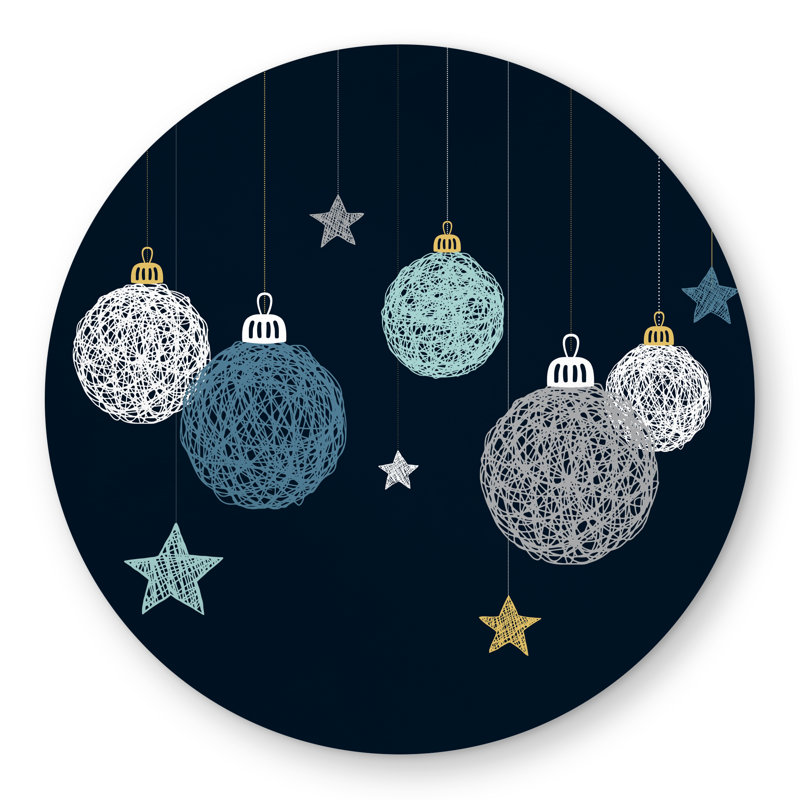 Christmas Ball Vector - Turquoise Round Outdoor Area Rug