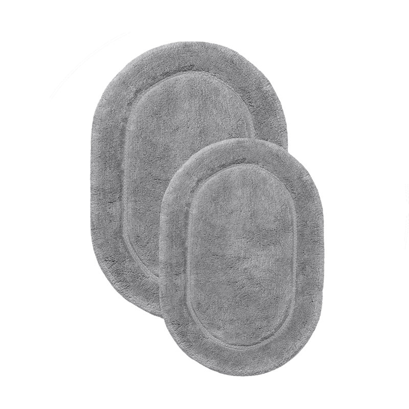 2 Piece Bath Set Oval Soft Shag, Light Sliver