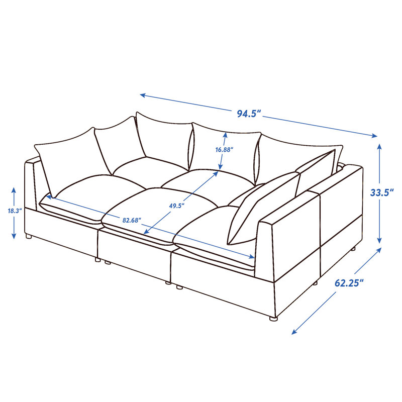 Shannai 94.5'' Modular Sofa, Grey 100% Polyester