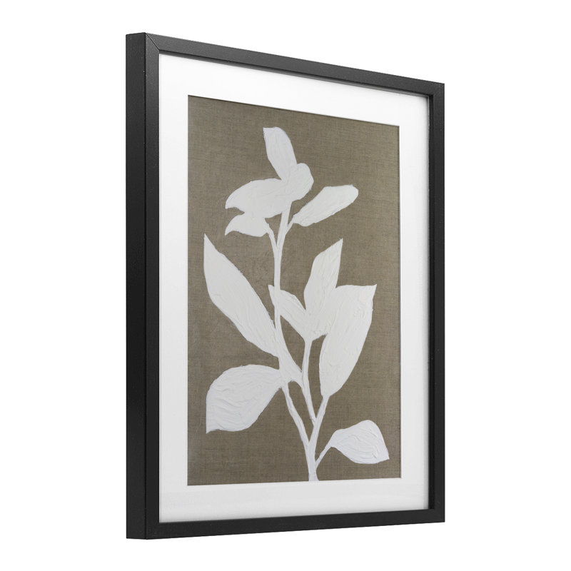 Impression florale sous verre givré en lin sous verre, design par Vanna Lam, H 16 po x l 13 po, Cadre noir minuit
