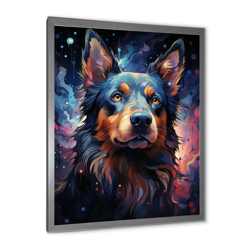 Cosmic Dog Constellations I - Art mural chien, Cadre photo argenté, H 20 po x l 12 po x P 1 po