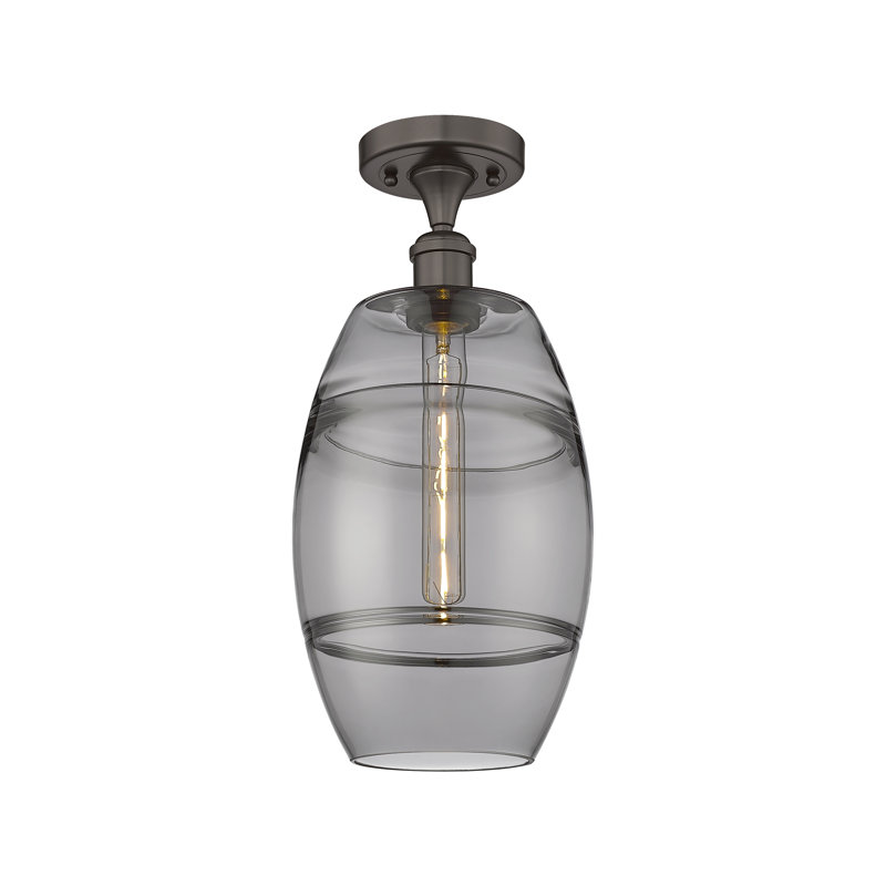 Plafonnier semi-encastré 1 lumière Ballston - Abiagael, Gris fumée clair, H 11,13 po x l 8 po x P 8 po, Bronze huilé