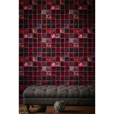 Papier peint mosaïque de verre rouge