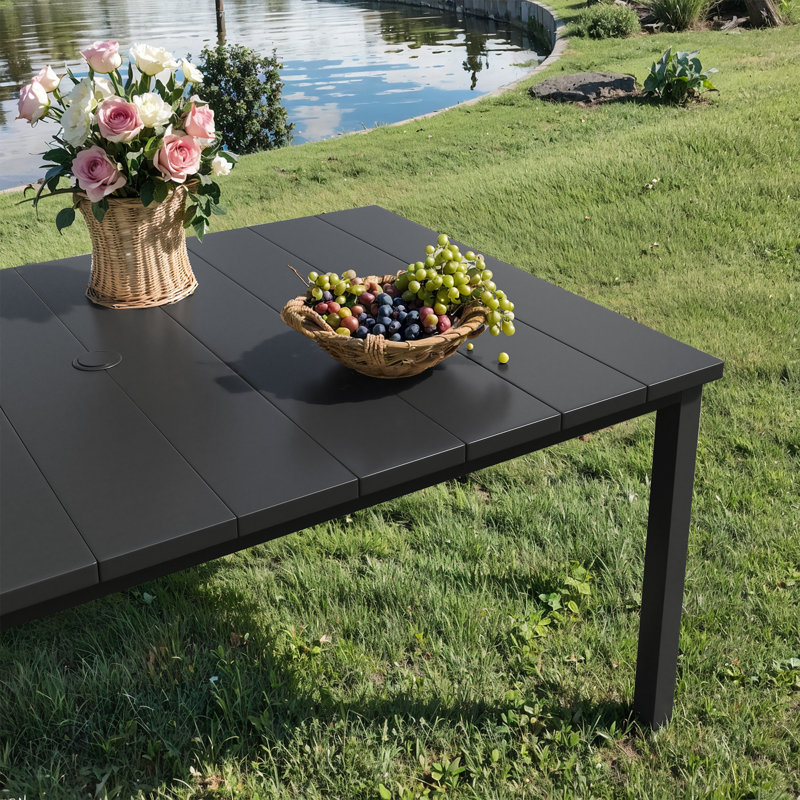 6-Person Outdoor Rectangular Patio Dining Set With Swivel Armchairs, Black/Blue