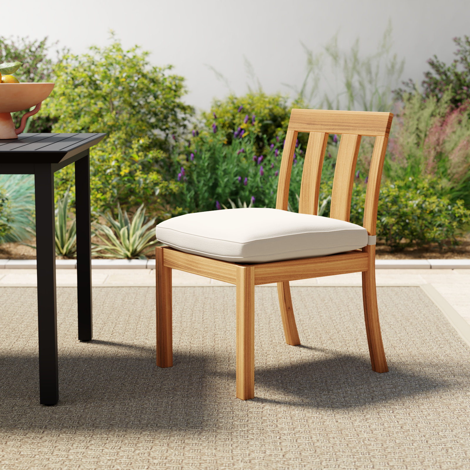 Teak Patio Side Chair, Beige