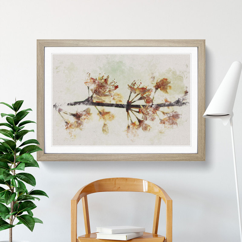 Pink Cherry Blossom Flowers Vol.12 - Picture Frame Graphic Art, Oak Framed, 65cm H x 90cm W x 2cm D