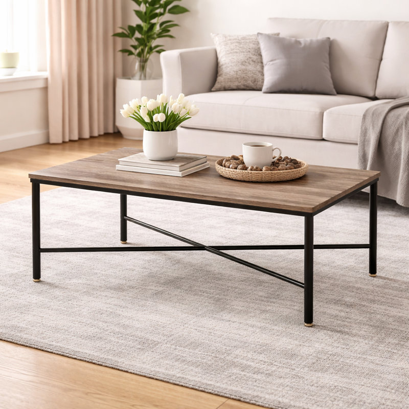 Logan Rectangular Coffee Table with Wooden Top & Metal Frame