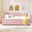 Lit de jour simple, lit de jour rembourré en vichy équipé d'un cadre de lit gigogne escamotable et d'une poche de rangement latérale, canapé-lit multifonctionnel en bois massif pour chambre d'enfant et chambre d'amis - Rose-131098158-131098160