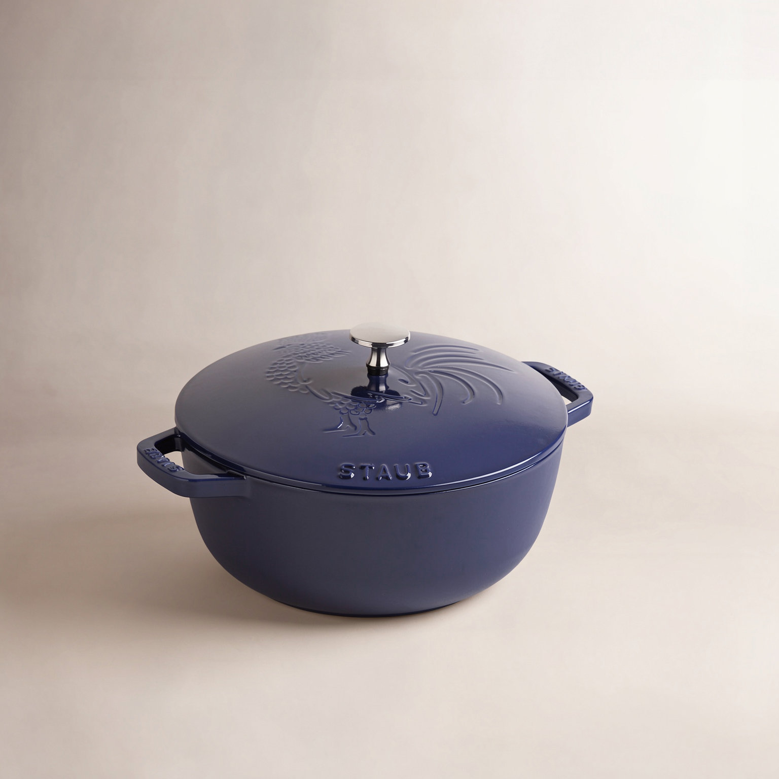 Staub Enameled Cast Iron Rooster Dutch Oven, Dark Blue