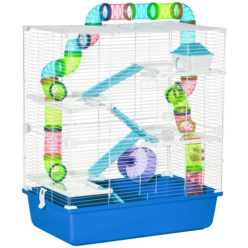 Très grande cage à hamster de 23 po à 5 niveaux avec tubes, tunnels avec poignées, roue d'exercice, bouteille d'eau et plat à nourriture