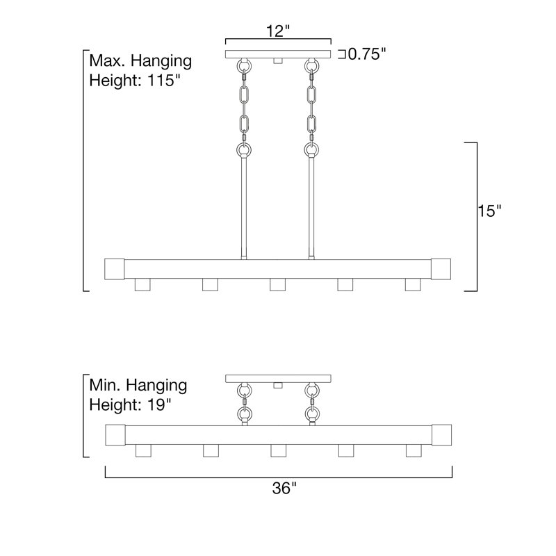 Luminaire suspendu linéaire à 5 lumières pour îlot de cuisine