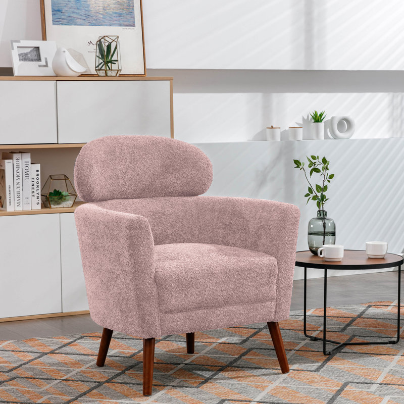 Arunjit Sherpa Fabric Accent Chair with Rubberwood Legs, Pink Sherpa