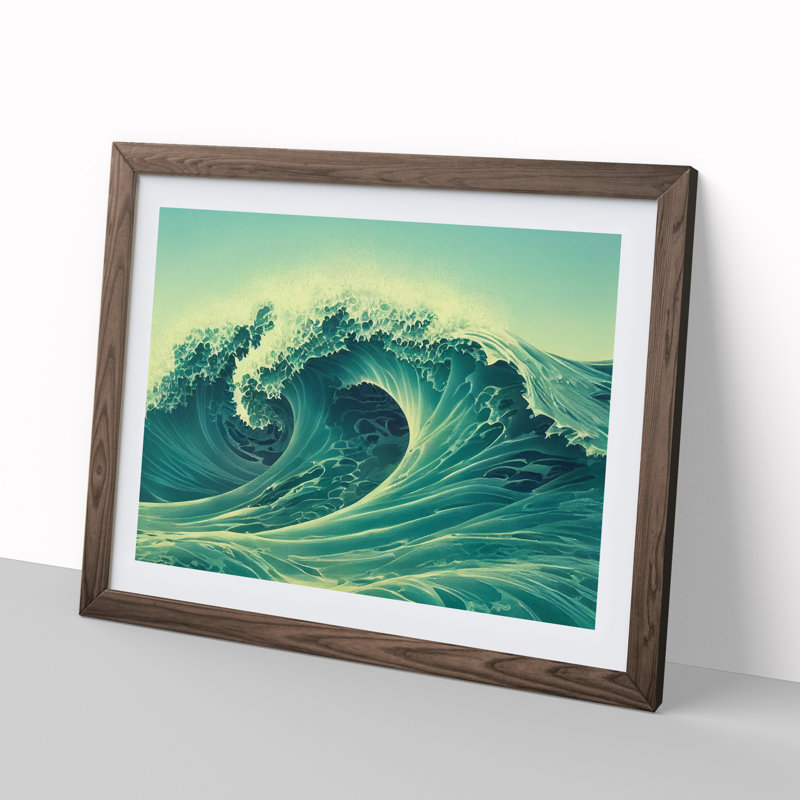 XH1022-2907X Dynamic Japanese Wave - Single Picture Frame Painting, 46cm H x 64cm W x 2cm D, Walnut