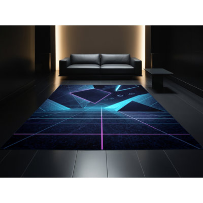 Tapis bleu moelleux et moelleux rétro Earls