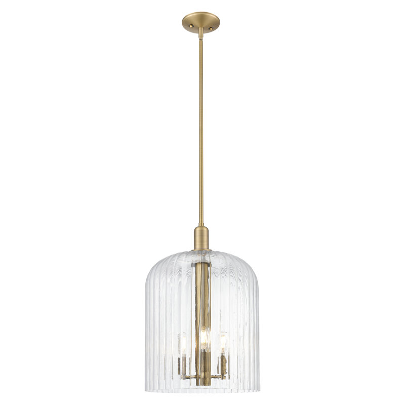 Downtown Urban - Voile de mariée - Mini-luminaire suspendu 3 tiges 12 po - Abat-jour, Clair, Laiton brossé