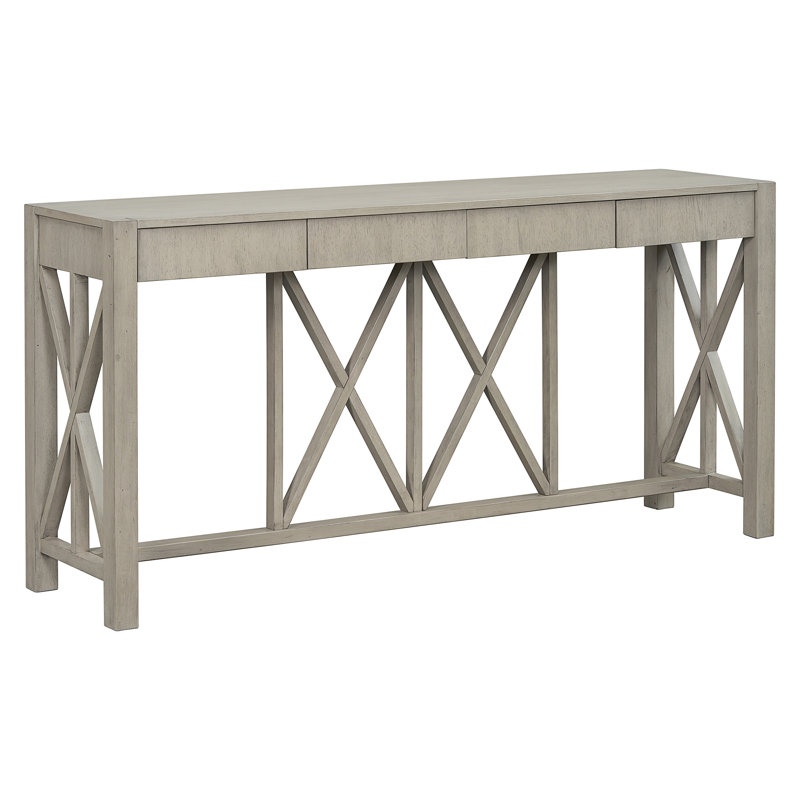 U_Style 60''Acacia Veneer Console Table With 4 Spacious Drawers, Gray