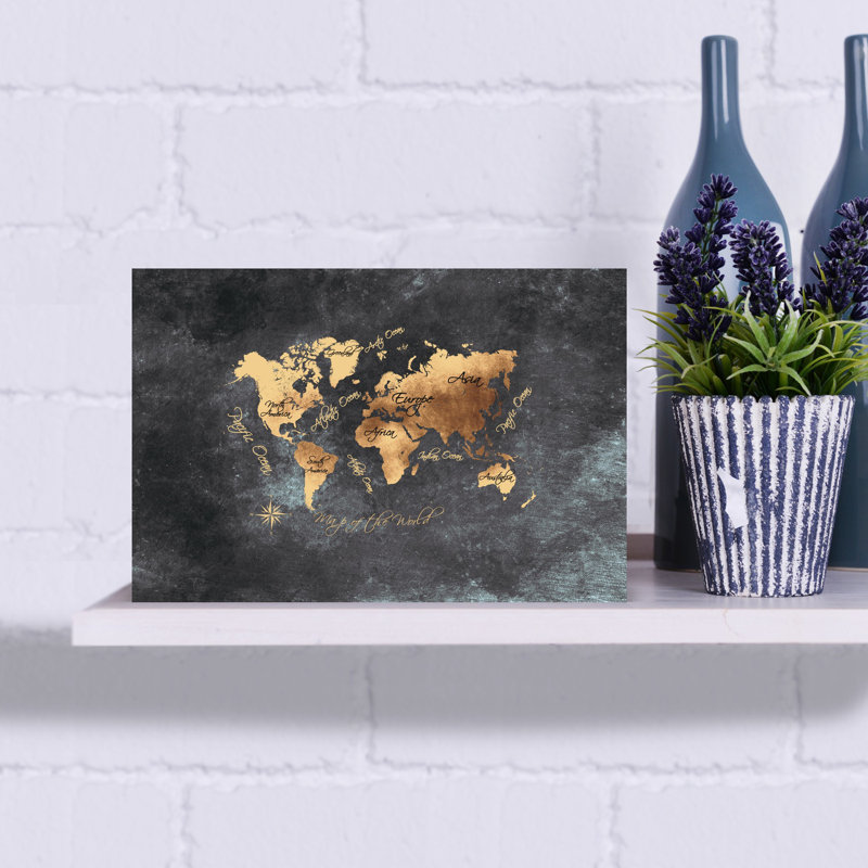 Art mural rétro carte du monde contemporaine, 12" H x 18" W