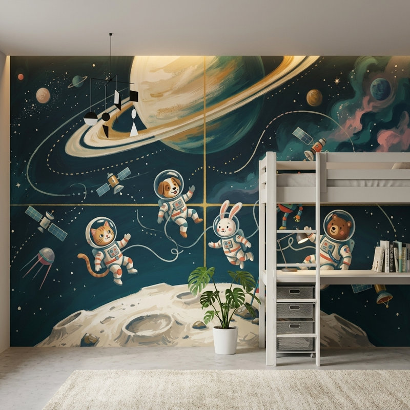 Papier peint astronaute avec espace astral amovible, Peler et coller, 200 po x 120 po