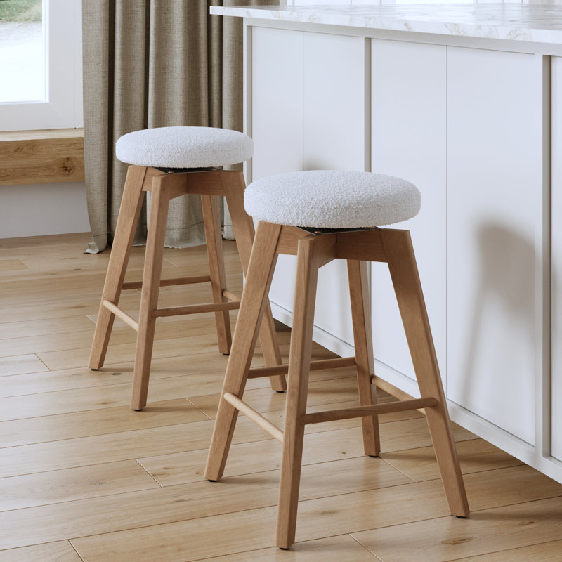 Amalia Swivel 26" Counter Stool, Natural/White Boucle, 2