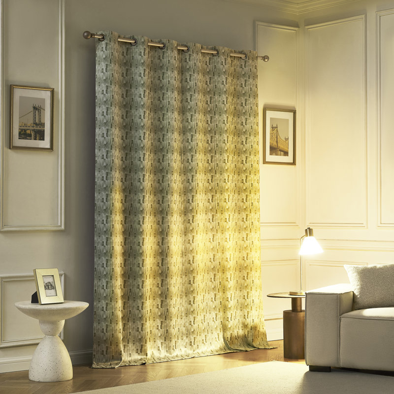 Vernon Monochrome Brushstrokes Dual-Side Magnetic Closure 100% Blackout Grommet Curtain Panel, Olive Green, 40" W X 84" L