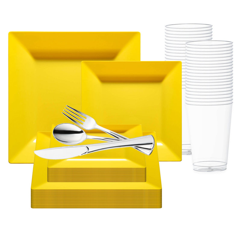 Yellow Square Plastic Wedding Value Set - 120 Settings