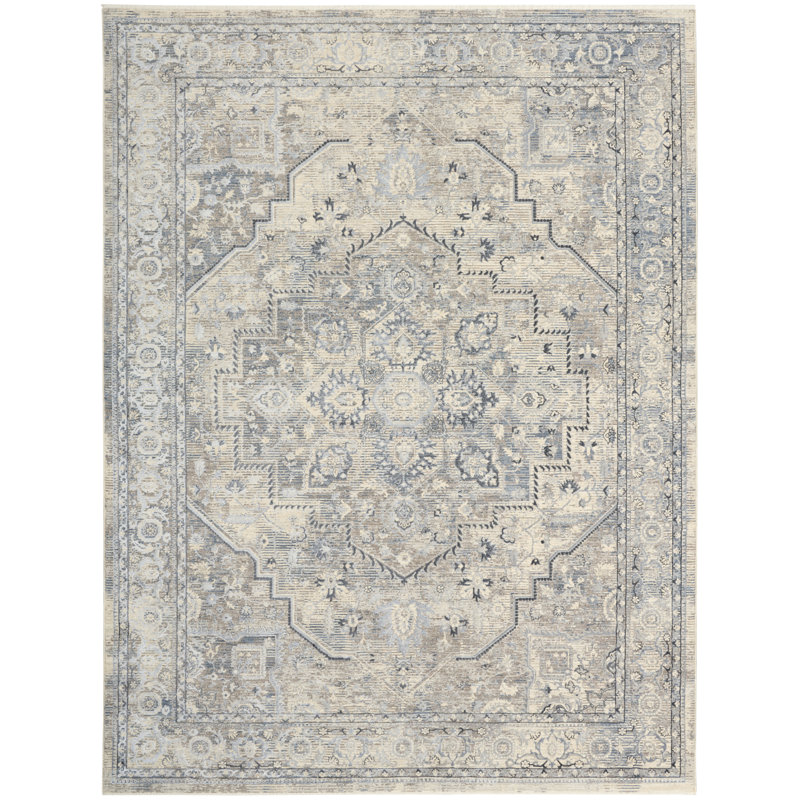 Altair 9' x 12' Ivory Blue Vintage Indoor Rug, Rectangle 9'" x 12'