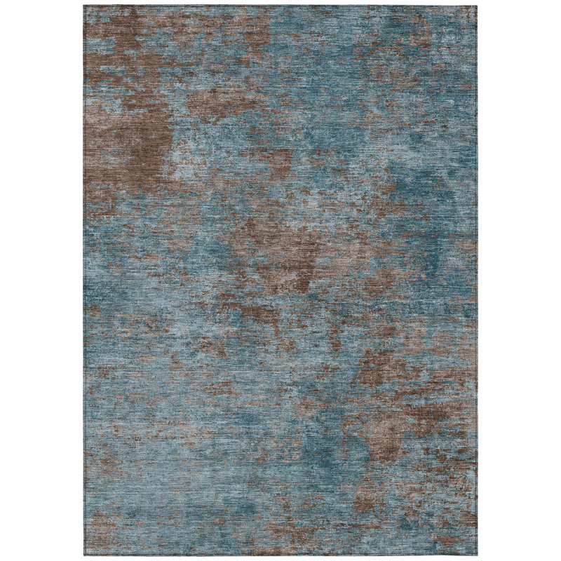 Machine Washable Indoor/Outdoor Christain ACN1362 Teal Rug, Rectangle 3' x 5'