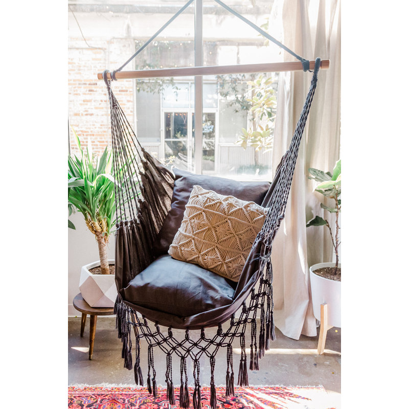Macrame Fringe Chair Hammock, Gray
