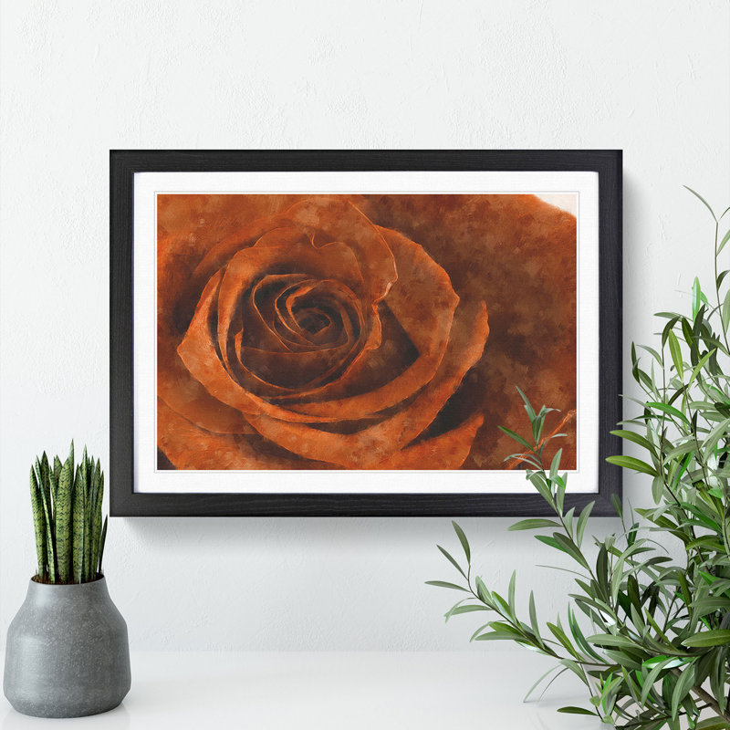 Orange Rose - Picture Frame Graphic Art Print, 24cm H x 33cm W x 2cm D, Black Framed