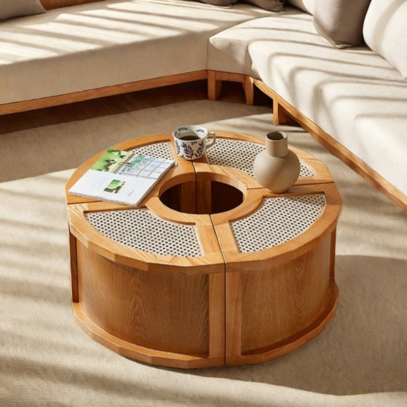Table basse en rotin de bois massif rétro, Burlywood