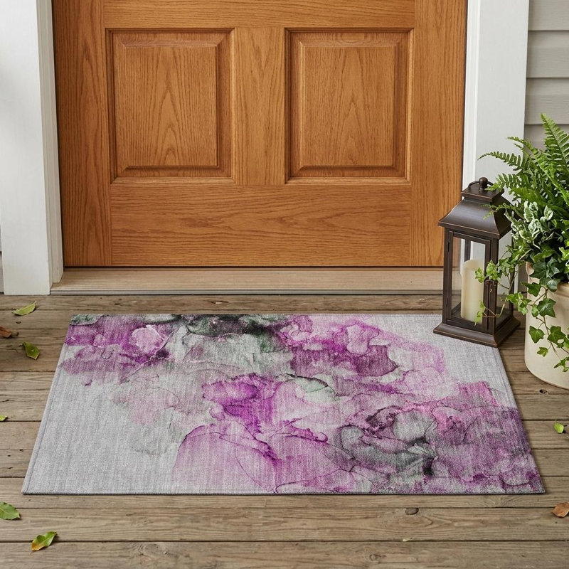 Tapis extérieur lavable antidérapant 2 pi x 3 pi gris et mauve