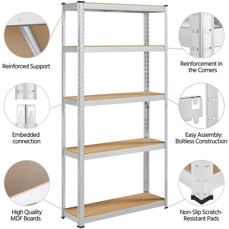 Color 90cm W Steel Storage Rack, Silver