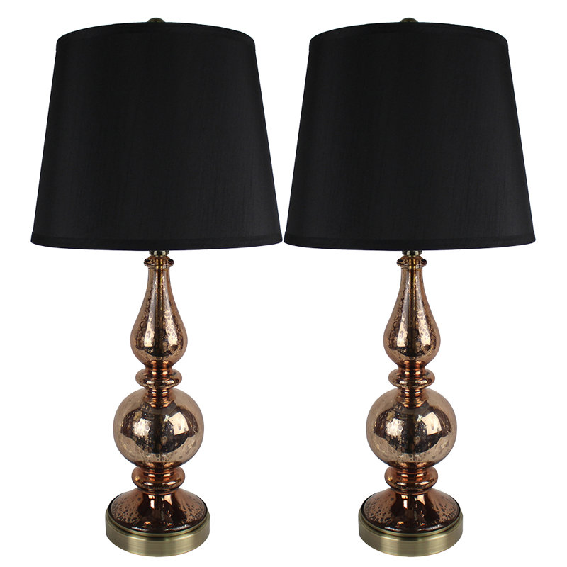 Lampe de table 27 po Cooney, Cuivre antique avec abat-jours noir
