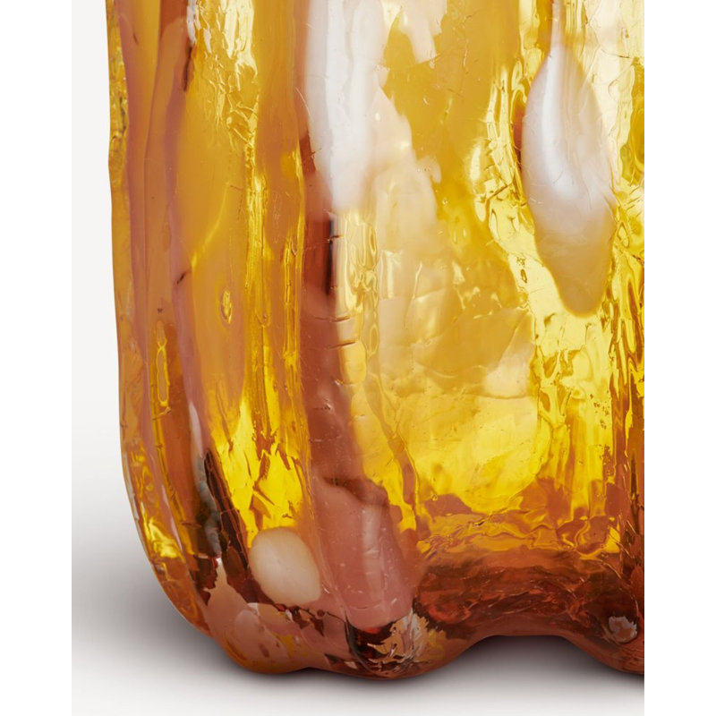 Crackle Glass Table Vase, Amber/Flamingo, 10.63" H x 7.87" W x 7.87" D